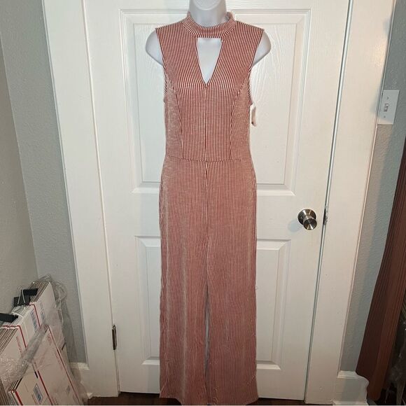 Modcloth For the Bliss of It Jumpsuit Rust Red Cream Jumpsuit Sleeveless M NWT - Picture 5 of 11